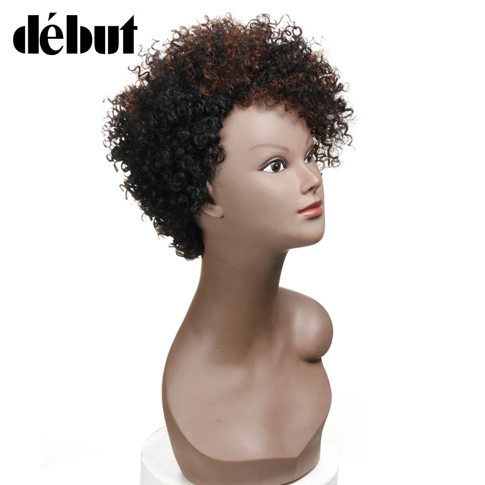 Debut® Short Bob Wigs Kinky Curly Hair Wig Ombre Brown Color Remy Hair✨️