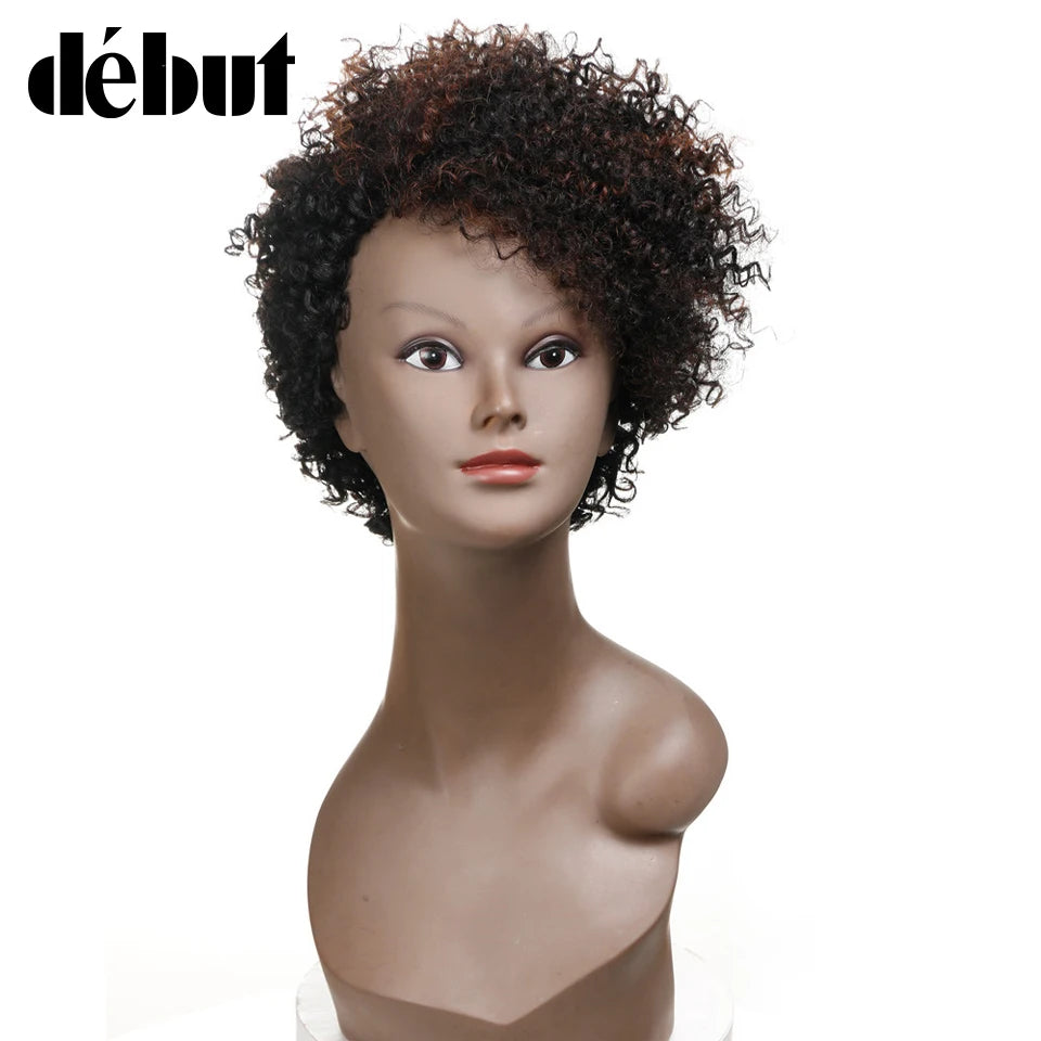 Debut® Short Bob Wigs Kinky Curly Hair Wig Ombre Brown Color Remy Hair✨️
