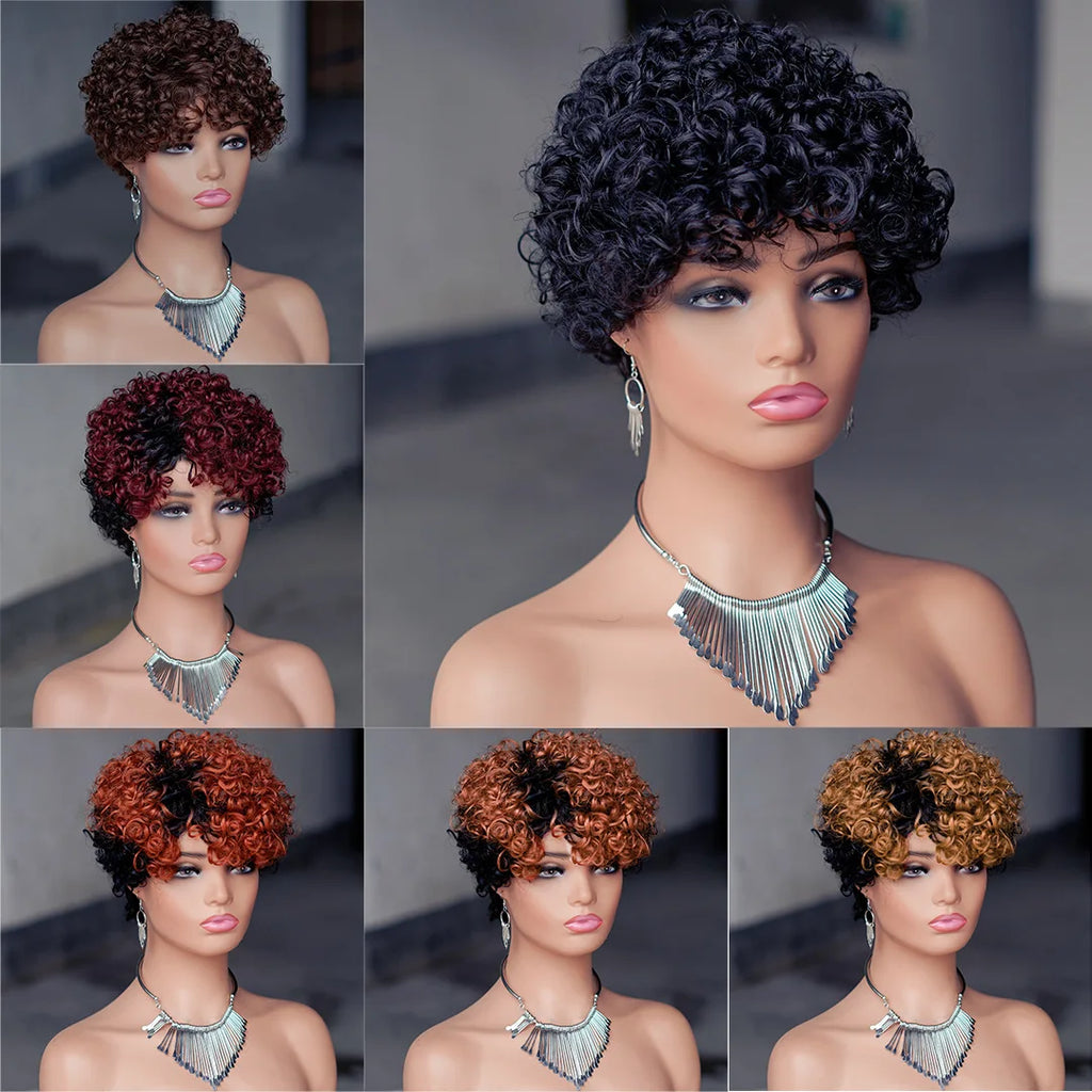 Short Afro Kinky Curly Machine Made Elastic Inner Net Human Hair✨️