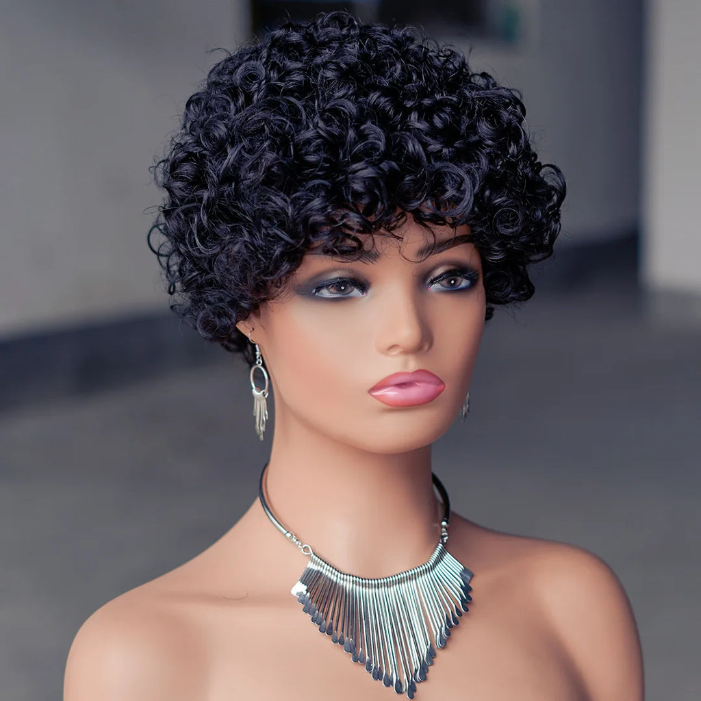 Short Afro Kinky Curly Machine Made Elastic Inner Net Human Hair✨️