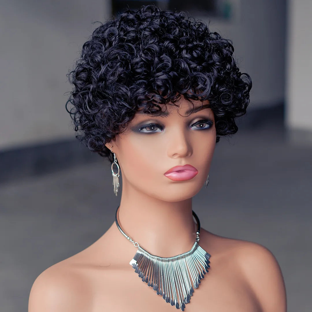 Short Afro Kinky Curly Machine Made Elastic Inner Net Human Hair✨️