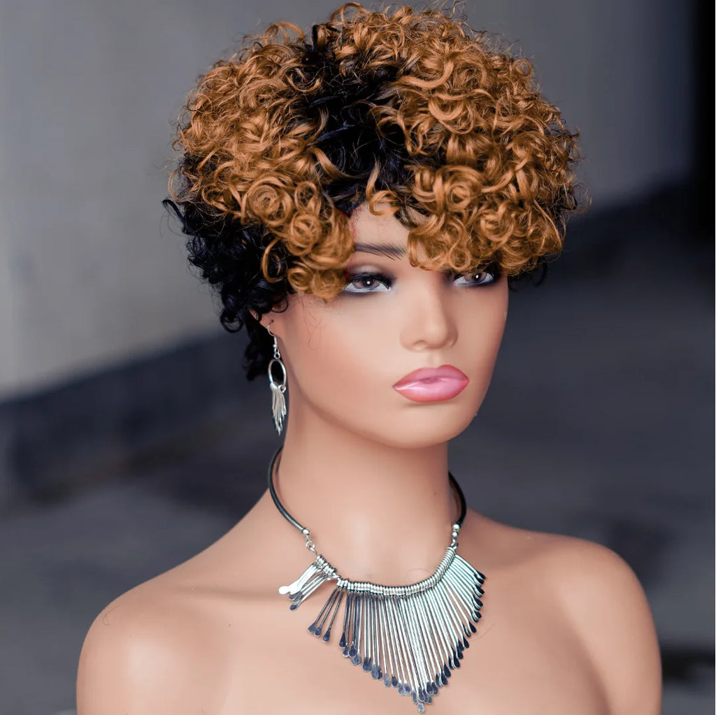 Short Afro Kinky Curly Machine Made Elastic Inner Net Human Hair✨️