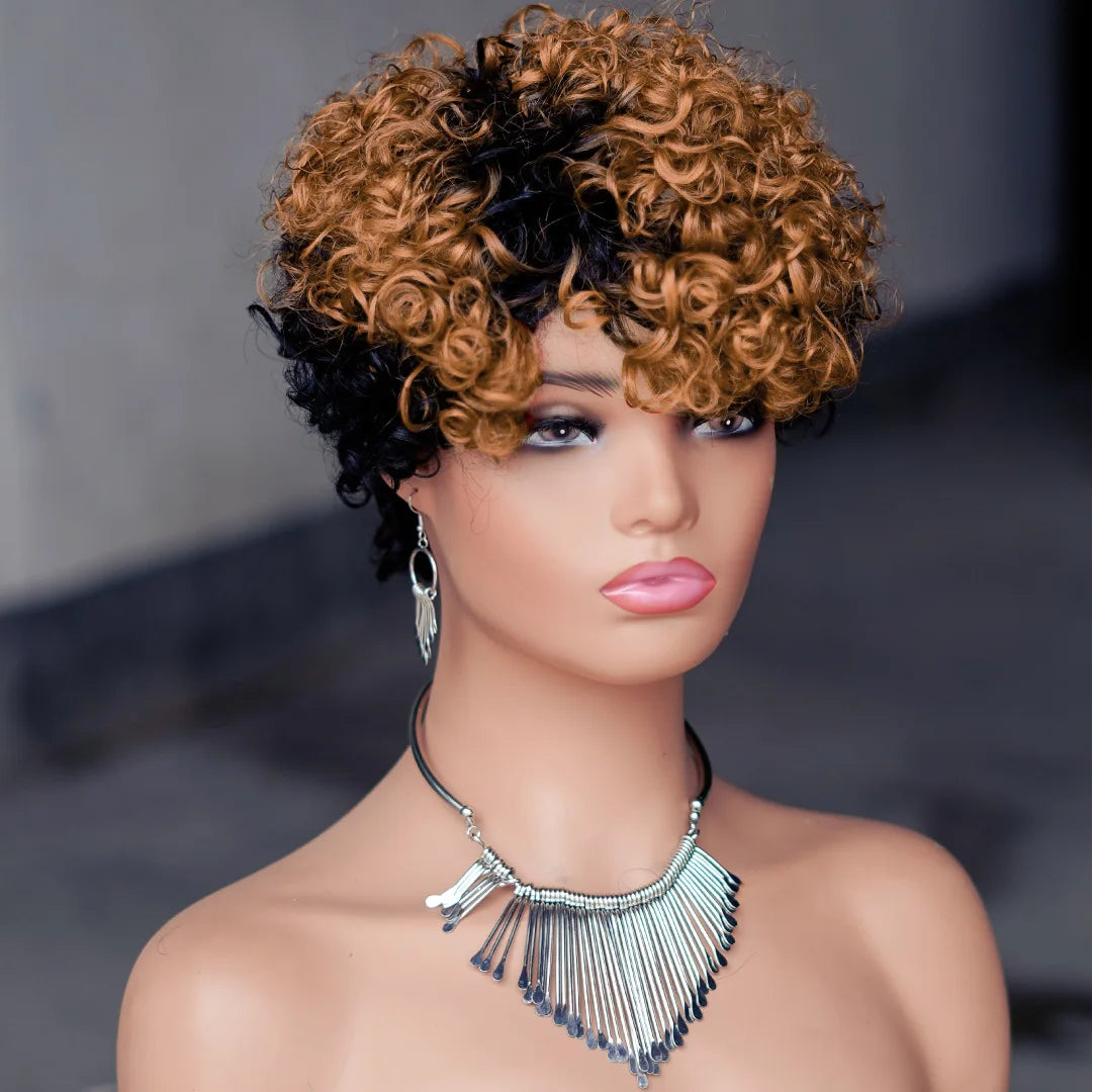 Short Afro Kinky Curly Machine Made Elastic Inner Net Human Hair✨️
