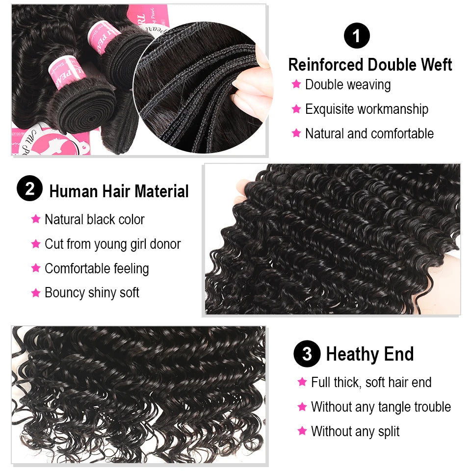 AliPearl Hair™ Deep Wave 3 Bundles With 5x5 Free Part Remy Brazilian Lace Closure✨️