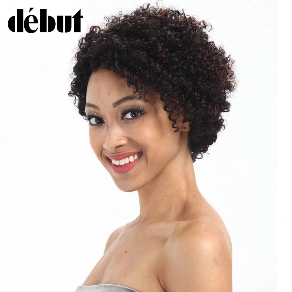 Debut® Short Bob Wigs Kinky Curly Hair Wig Ombre Brown Color Remy Hair✨️