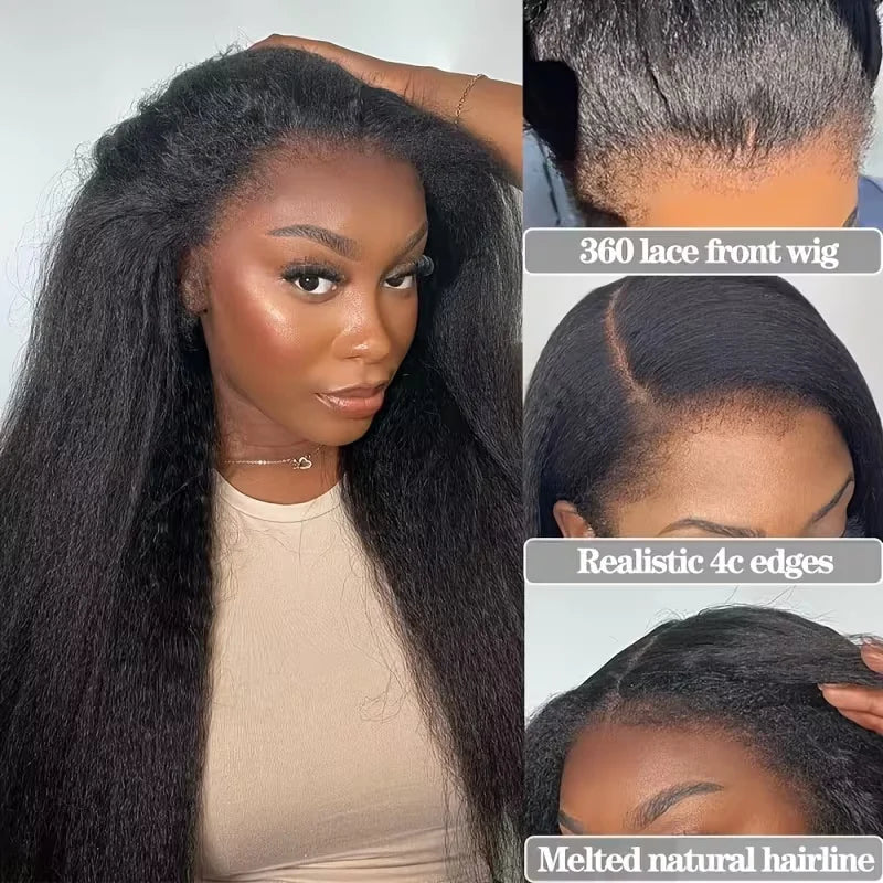 Realace®Kinky Straight Human Hair 360 Hd Full Lace Wig Invisible Strap 18-40inch ✨️ $80-$246