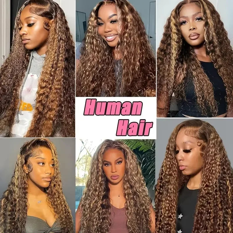 FRIZIRA™ Deep Wave Pre Plucked Brazilian Curly Wig w/360 Full Lace Front 4/27 Blonde Highlights ✨️