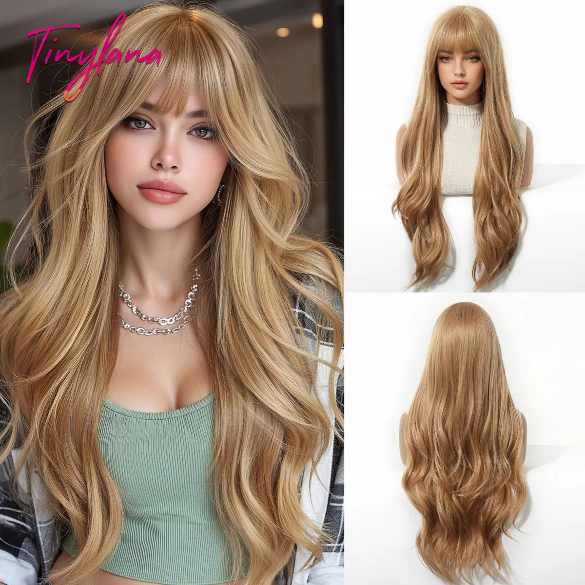 TINY LANA™ Long Golden Blonde Wave Synthetic Wig with Bangs ✨️