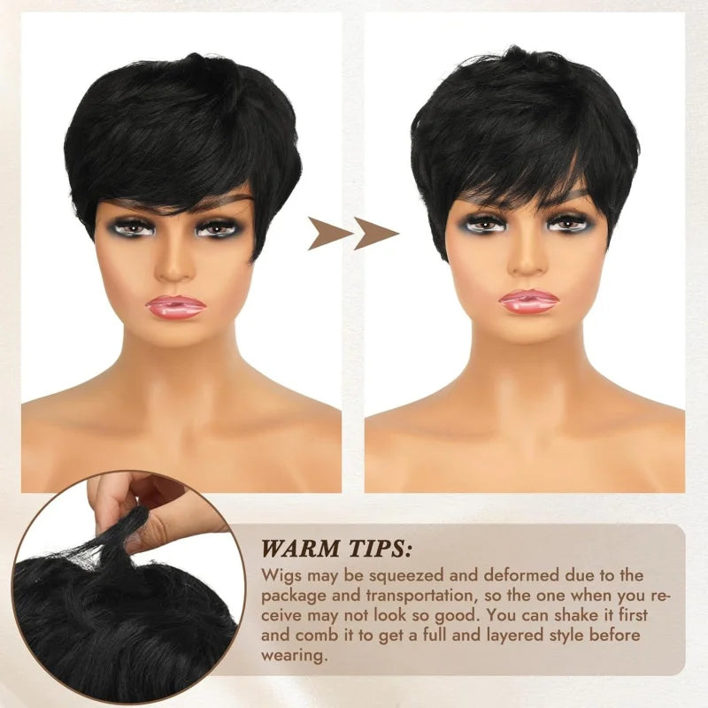 Suri Hair® Short Black  Layered Natural Synthetic Wig with Bangs ✨️