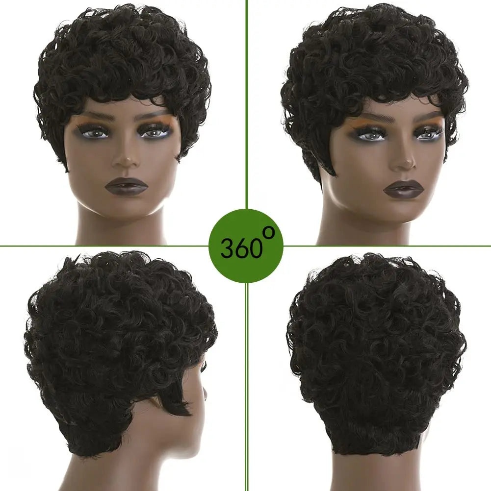 Black Short Pixie Cut Synthetic Hair Afro Pixie Wig✨️ 218-1b