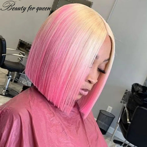 Eleanor® Brazillian Short Bob Wig Honey Blonde Ombre Pink Pre Plucked 613 Pink 13x4 Lace Front✨️ 8-14inches
