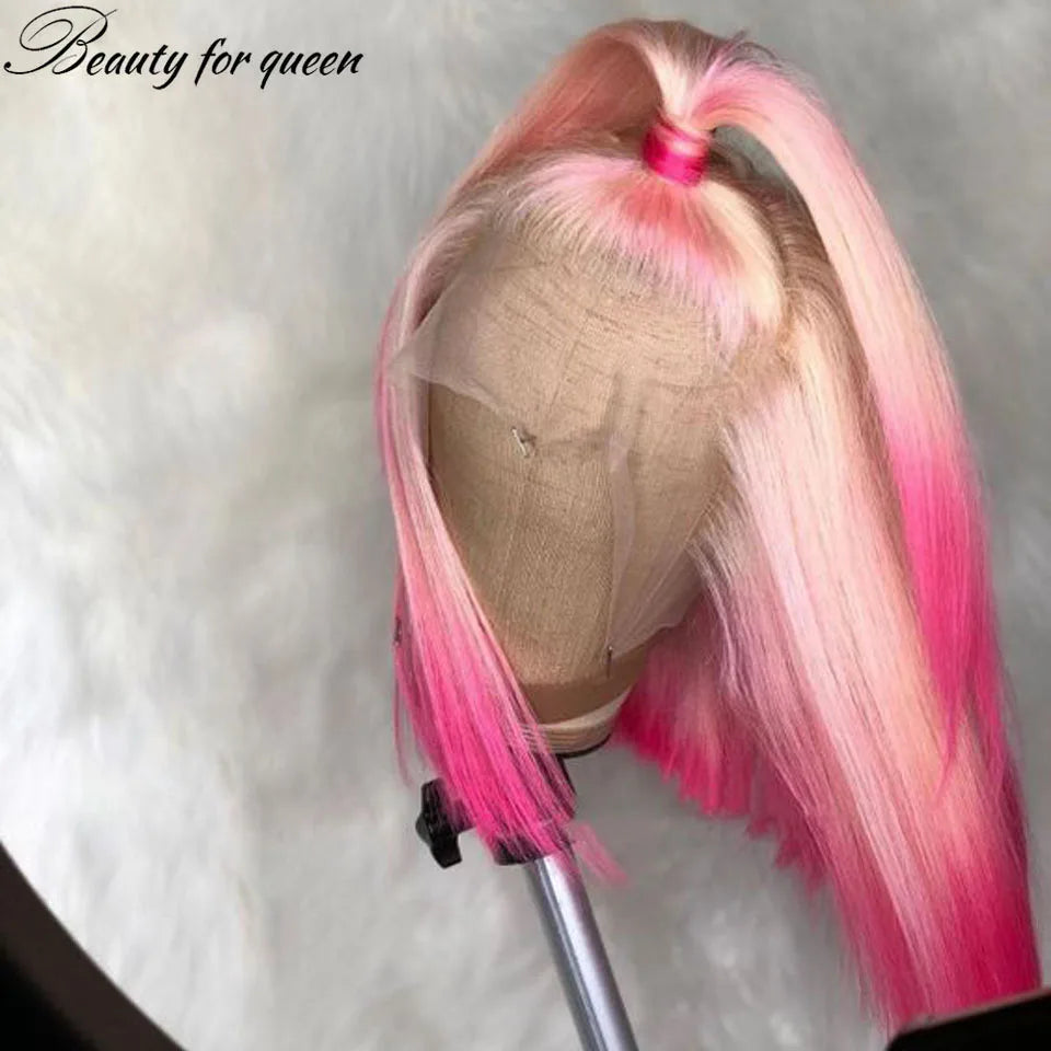 Eleanor® Brazillian Short Bob Wig Honey Blonde Ombre Pink Pre Plucked 613 Pink 13x4 Lace Front✨️ 8-14inches