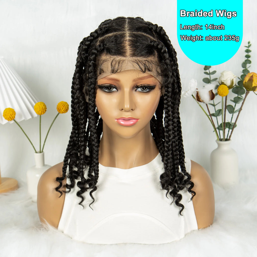 KIMA© Short Synthetic Braiding Wigs Square Box Braided HD Full Lace Wigs 14 Inches✨️
