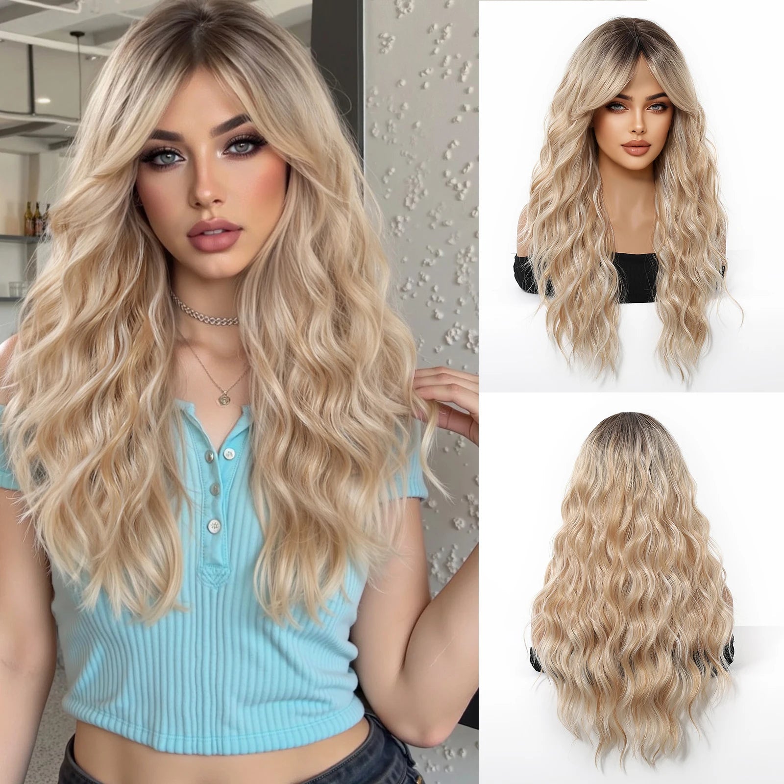 TINY LANA™ Long Golden Blonde Wave Synthetic Wig with Bangs ✨️