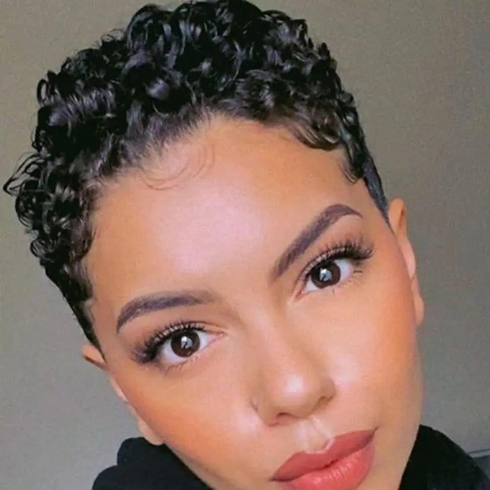Black Short Pixie Cut Synthetic Hair Afro Pixie Wig✨️ 218-1b