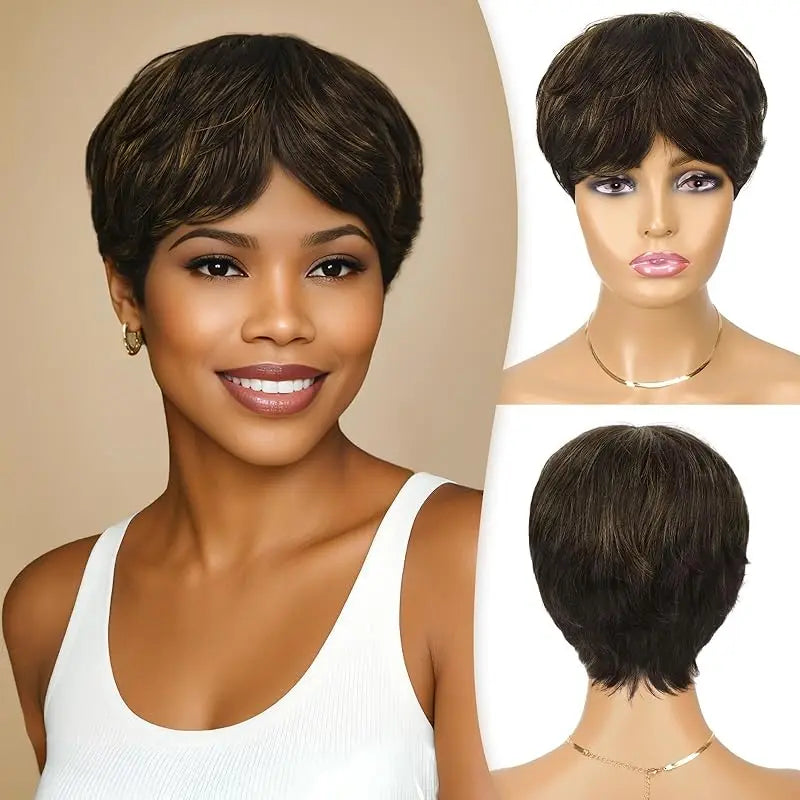 Suri Hair® Short Black  Layered Natural Synthetic Wig with Bangs ✨️