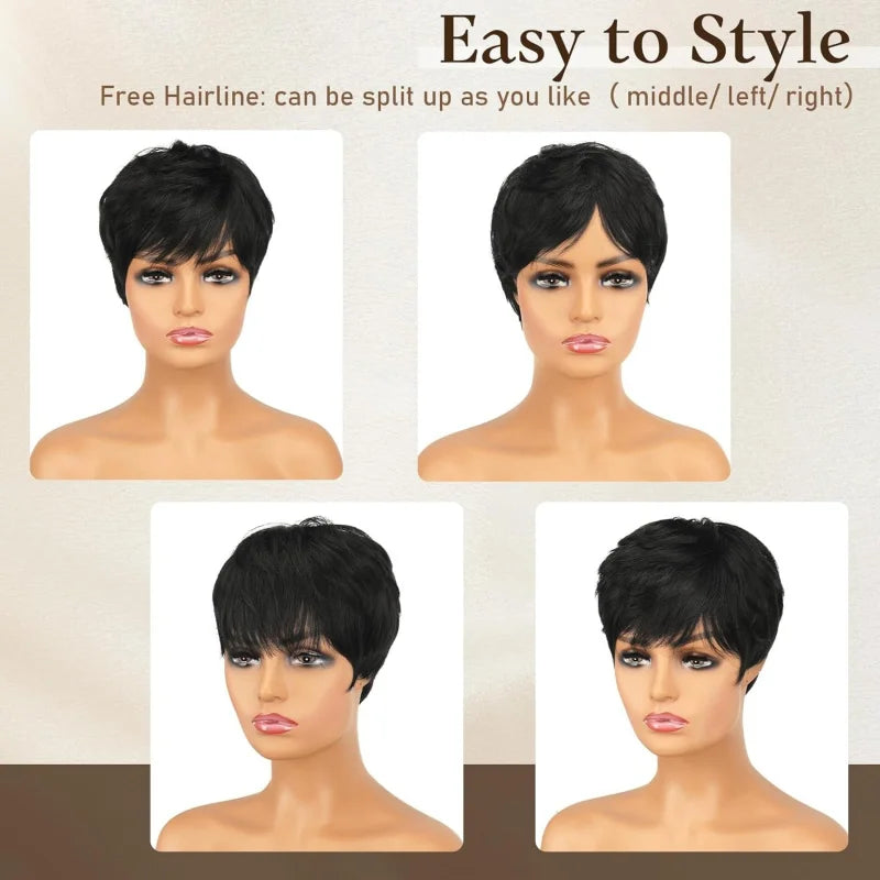 Suri Hair® Short Black  Layered Natural Synthetic Wig with Bangs ✨️