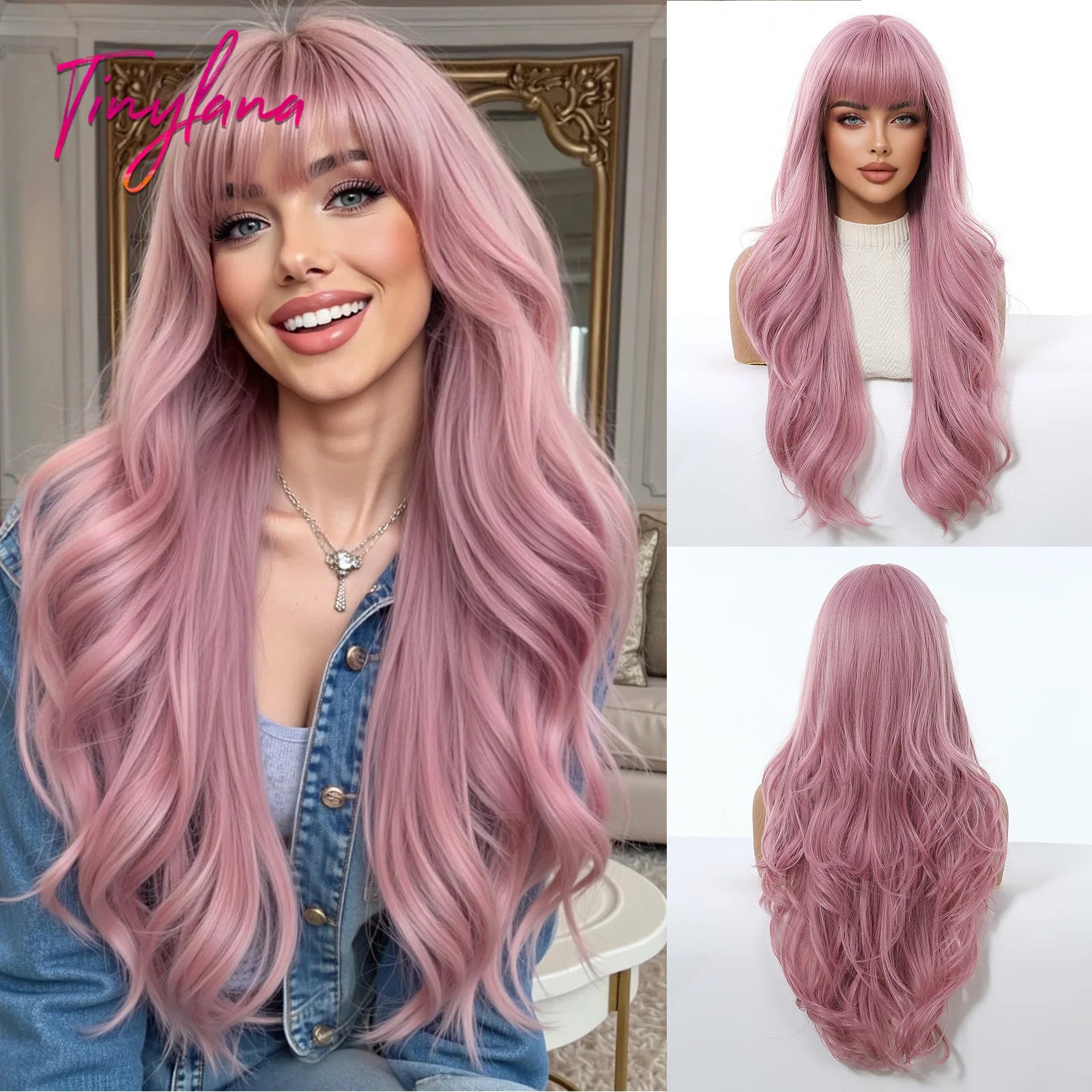 TINY LANA™ Long Golden Blonde Wave Synthetic Wig with Bangs ✨️