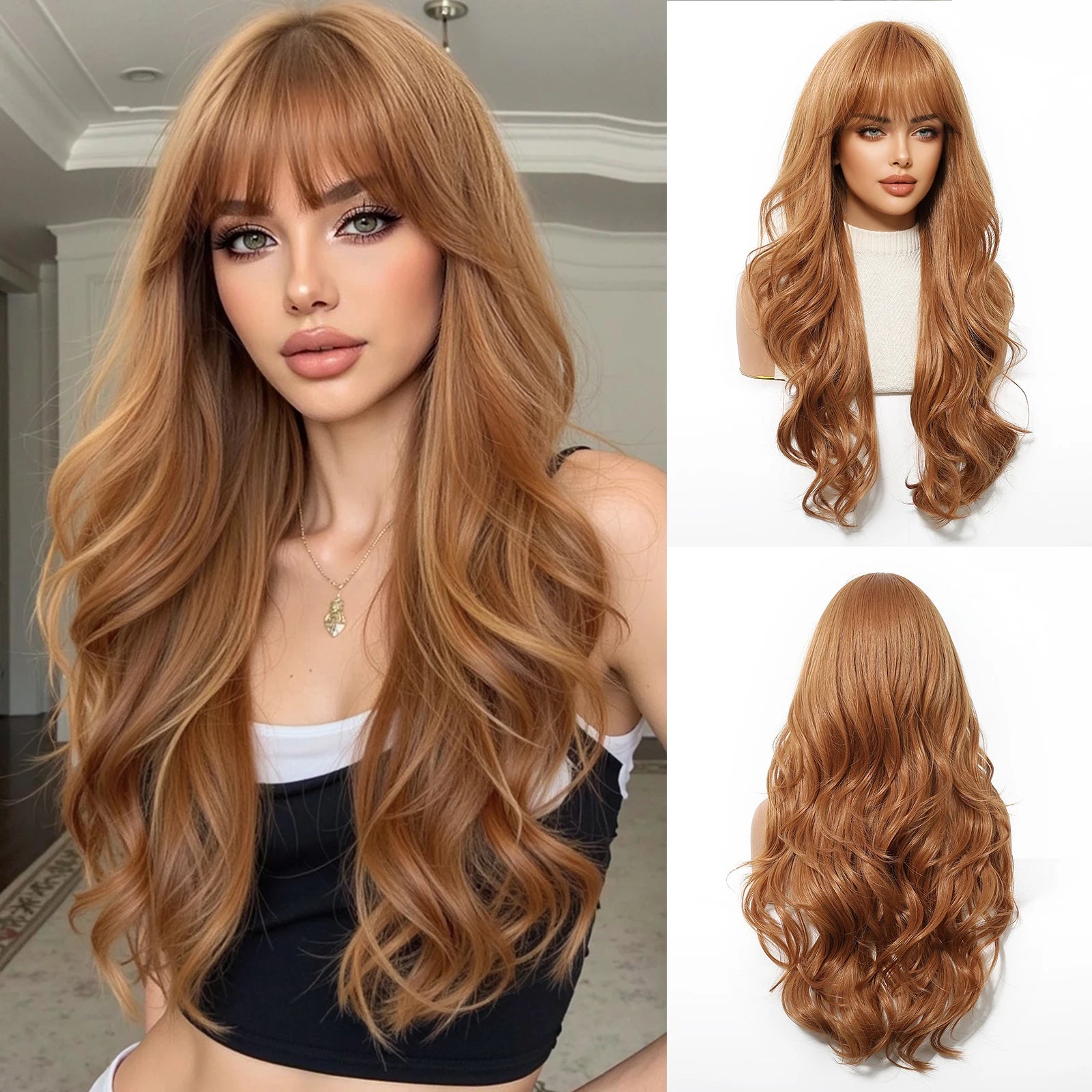 TINY LANA™ Long Golden Blonde Wave Synthetic Wig with Bangs ✨️