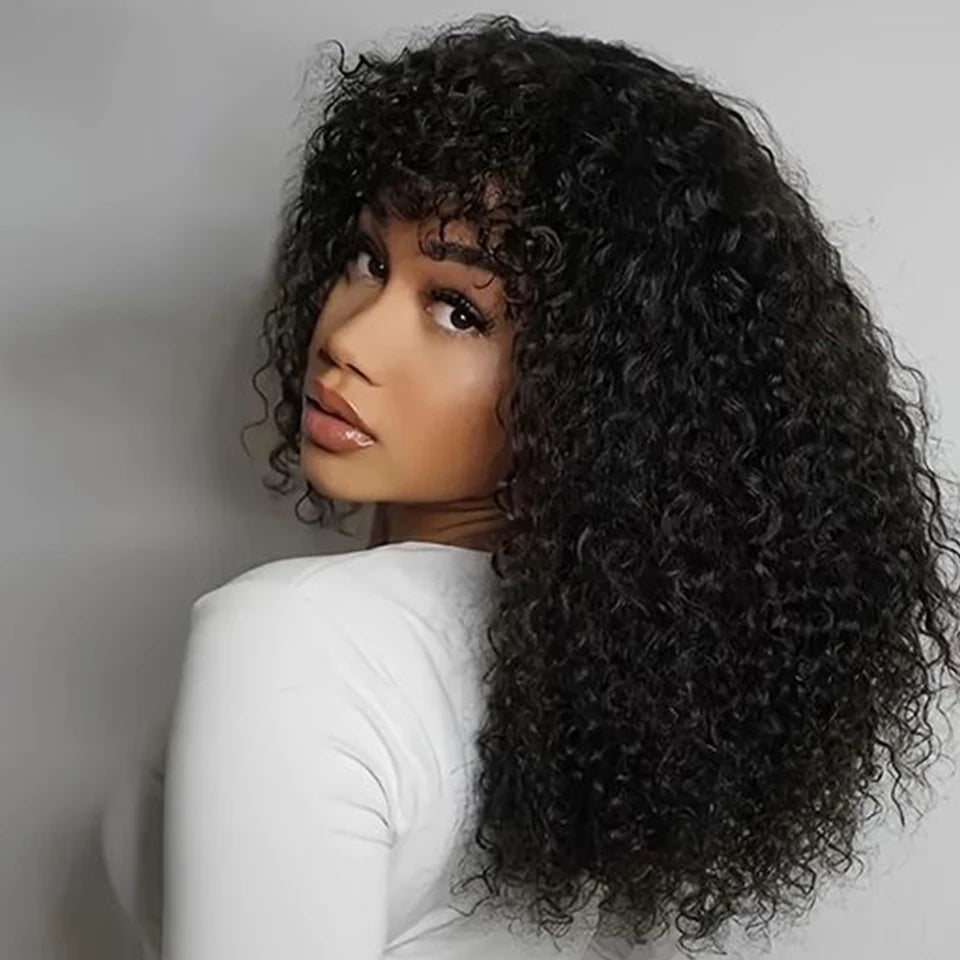 Sleek™ Brazilian Jerry Curly Short Bob Human Hair Wigs With Bangs 10-16inches ✨️