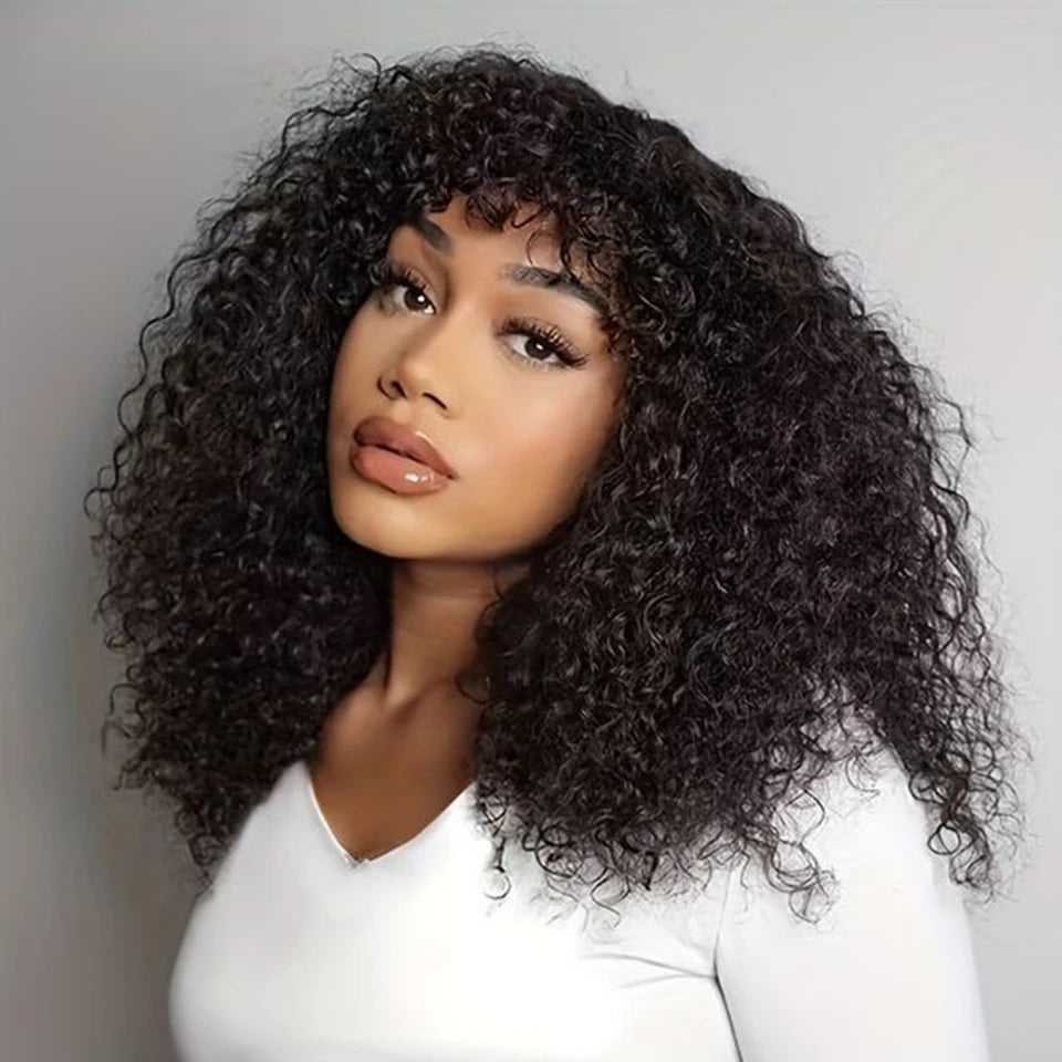 Sleek™ Brazilian Jerry Curly Short Bob Human Hair Wigs With Bangs 10-16inches ✨️