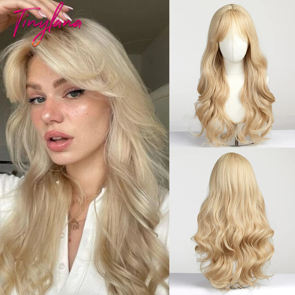 TINY LANA™ Long Golden Blonde Wave Synthetic Wig with Bangs ✨️