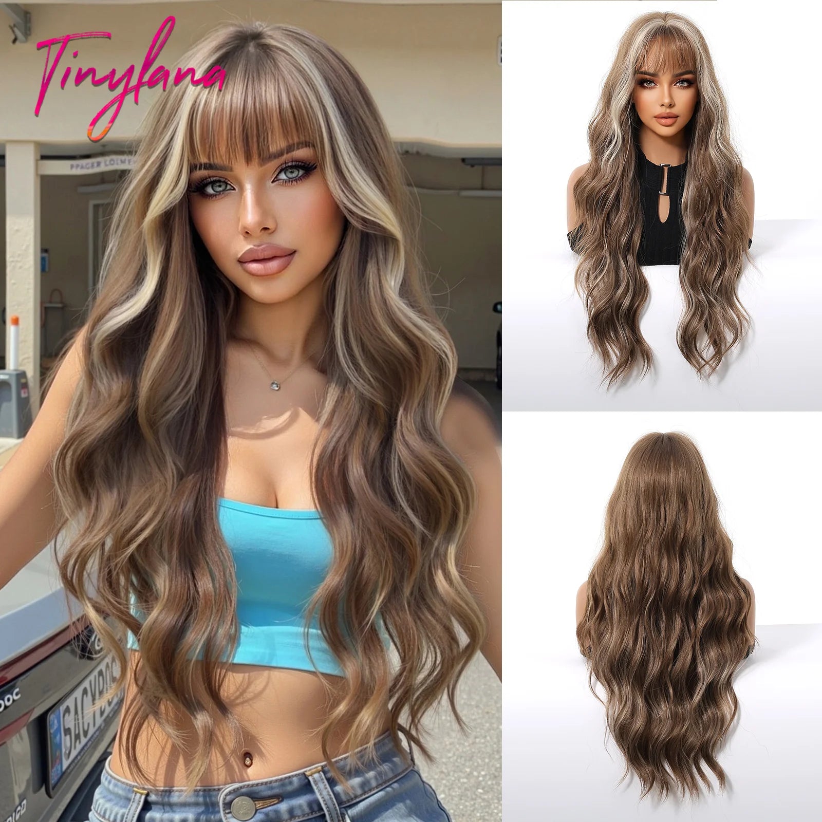 TINY LANA™ Long Golden Blonde Wave Synthetic Wig with Bangs ✨️