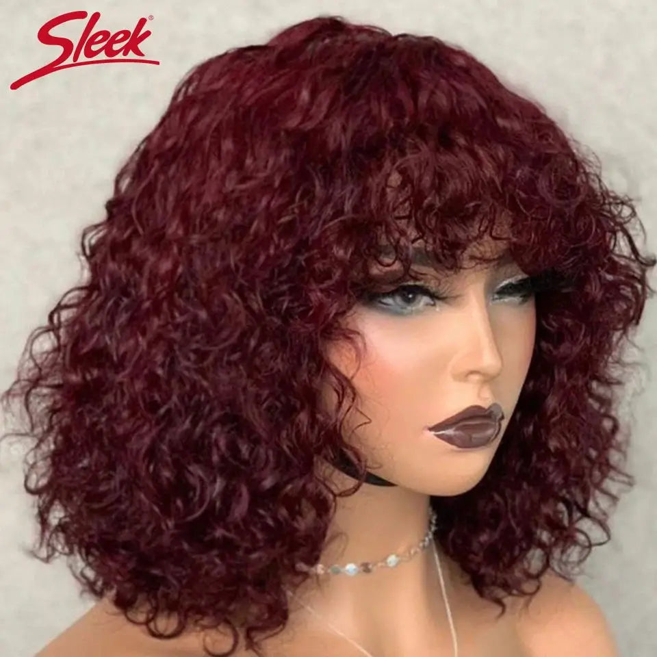 Sleek™ Brazilian Jerry Curly Short Bob Human Hair Wigs With Bangs 10-16inches ✨️