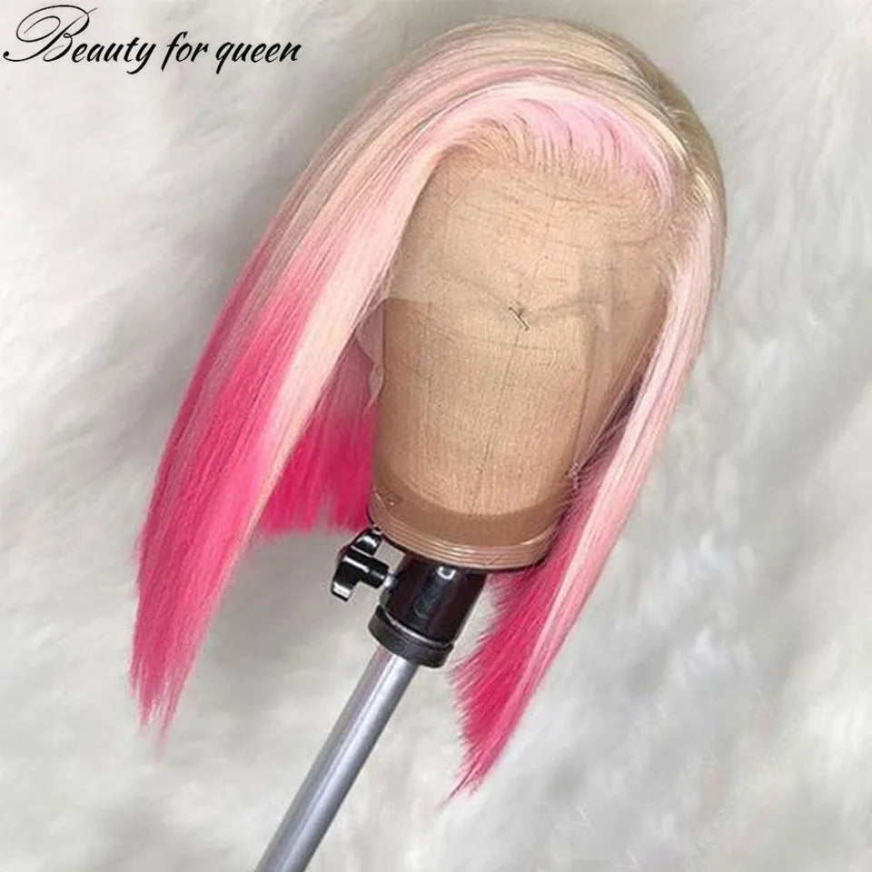 Eleanor® Brazillian Short Bob Wig Honey Blonde Ombre Pink Pre Plucked 613 Pink 13x4 Lace Front✨️ 8-14inches