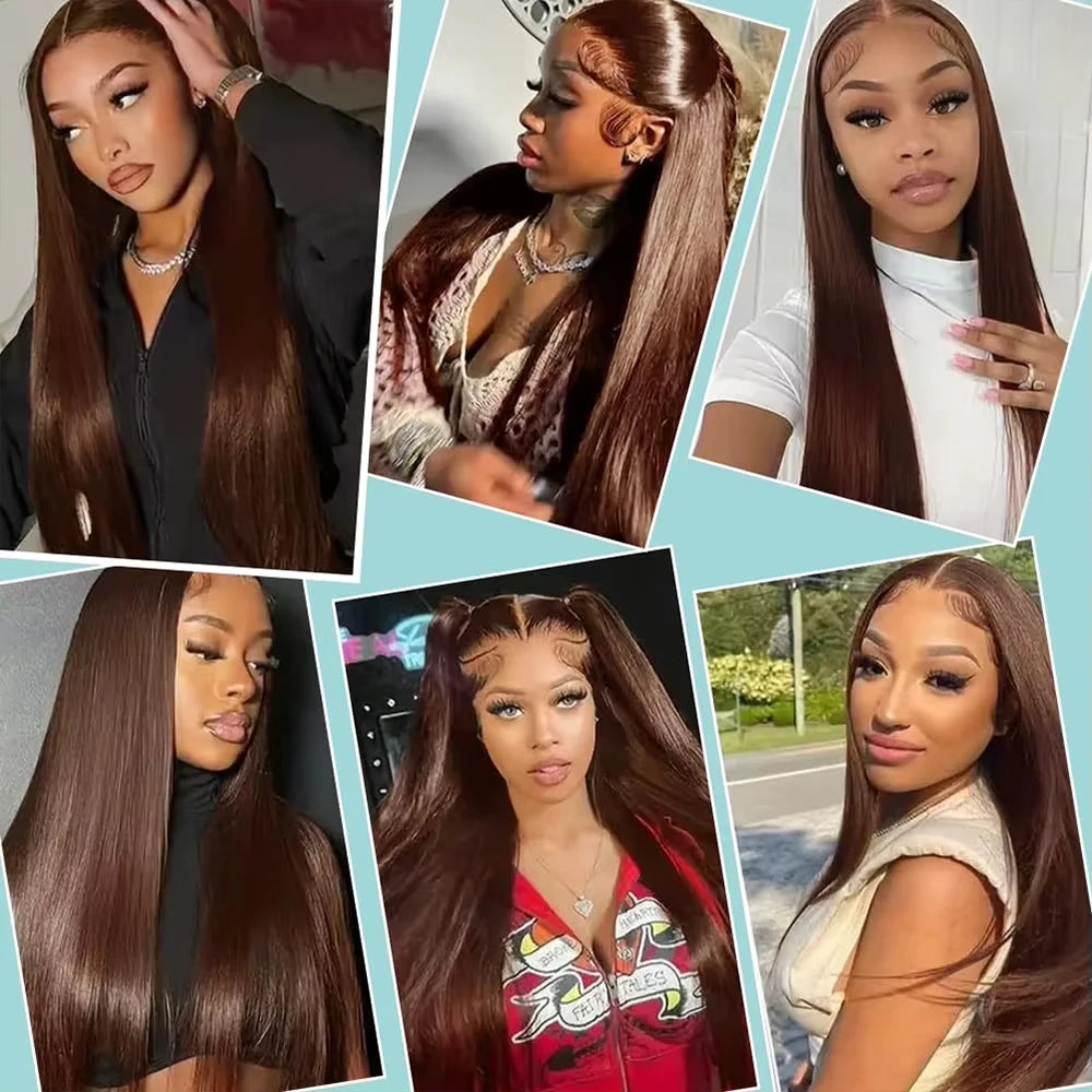 Yeslestm™#4 Chocolate Brown Straight 100% Brazilian Human Hair Bundles 1/3/4 Pcs✨️