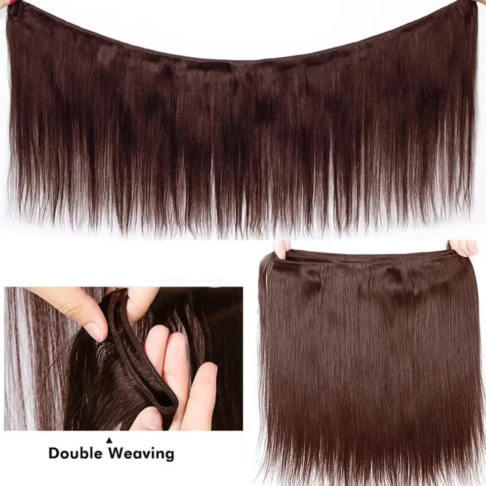 Yeslestm™#4 Chocolate Brown Straight 100% Brazilian Human Hair Bundles 1/3/4 Pcs✨️