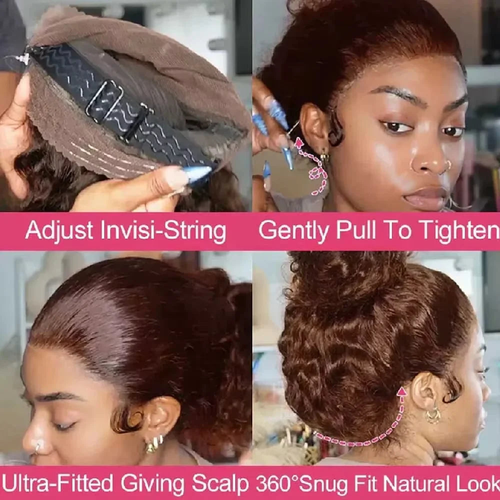 FRIZIRA™ Deep Wave Pre Plucked Brazilian Curly Wig w/360 Full Lace Front 4/27 Blonde Highlights ✨️