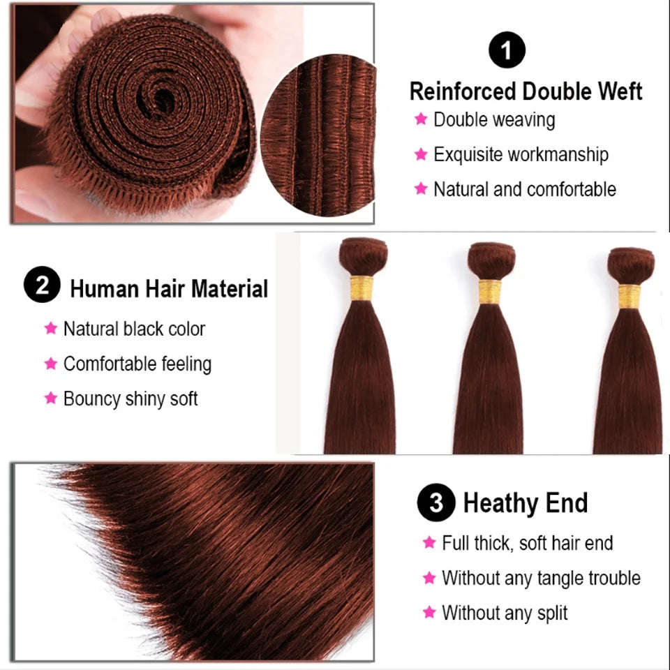 Yeslestm™#4 Chocolate Brown Straight 100% Brazilian Human Hair Bundles 1/3/4 Pcs✨️