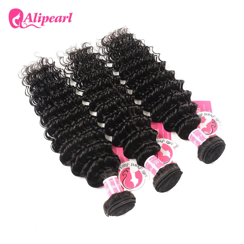 AliPearl Hair™ Deep Wave 3 Bundles With 5x5 Free Part Remy Brazilian Lace Closure✨️