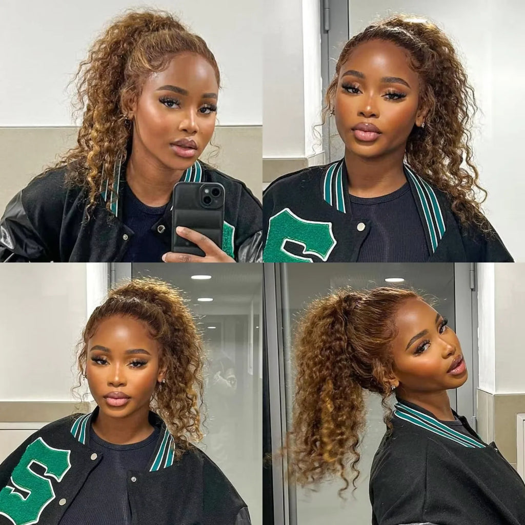 FRIZIRA™ Deep Wave Pre Plucked Brazilian Curly Wig w/360 Full Lace Front 4/27 Blonde Highlights ✨️