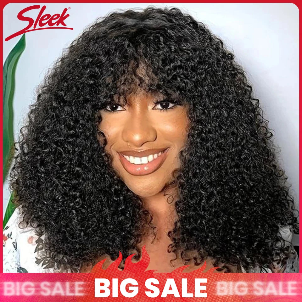 Sleek™ Brazilian Jerry Curly Short Bob Human Hair Wigs With Bangs 10-16inches ✨️