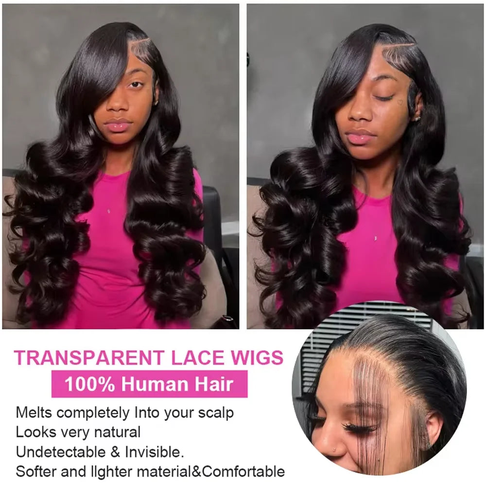 BUNGIOL® Brazilian Human Body Wave Transparent Lace Front Wig Pre Plucked 14-42 inches✨️