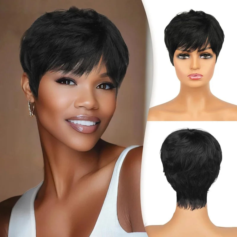 Suri Hair® Short Black  Layered Natural Synthetic Wig with Bangs ✨️