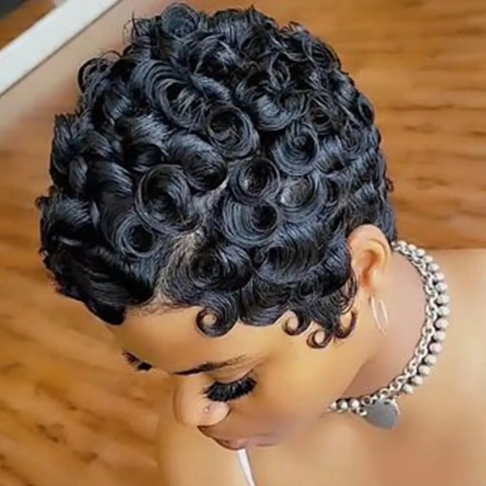 Black Short Pixie Cut Synthetic Hair Afro Pixie Wig✨️ 218-1b