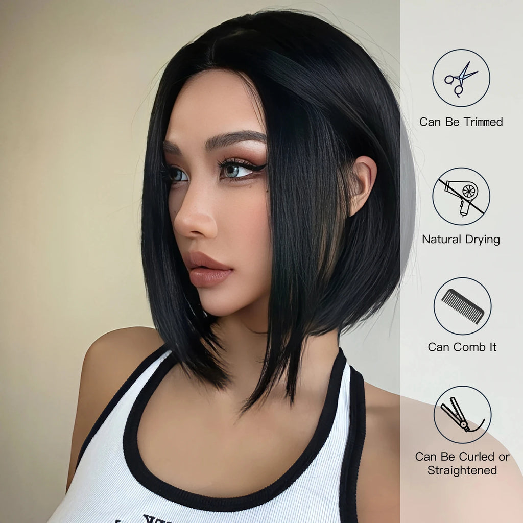 Black synthetic Layered bob style Wig 12inches✨️