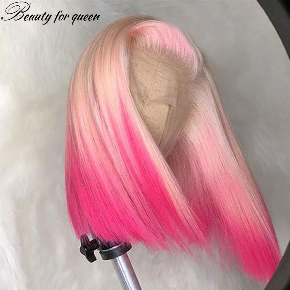 Eleanor® Brazillian Short Bob Wig Honey Blonde Ombre Pink Pre Plucked 613 Pink 13x4 Lace Front✨️ 8-14inches