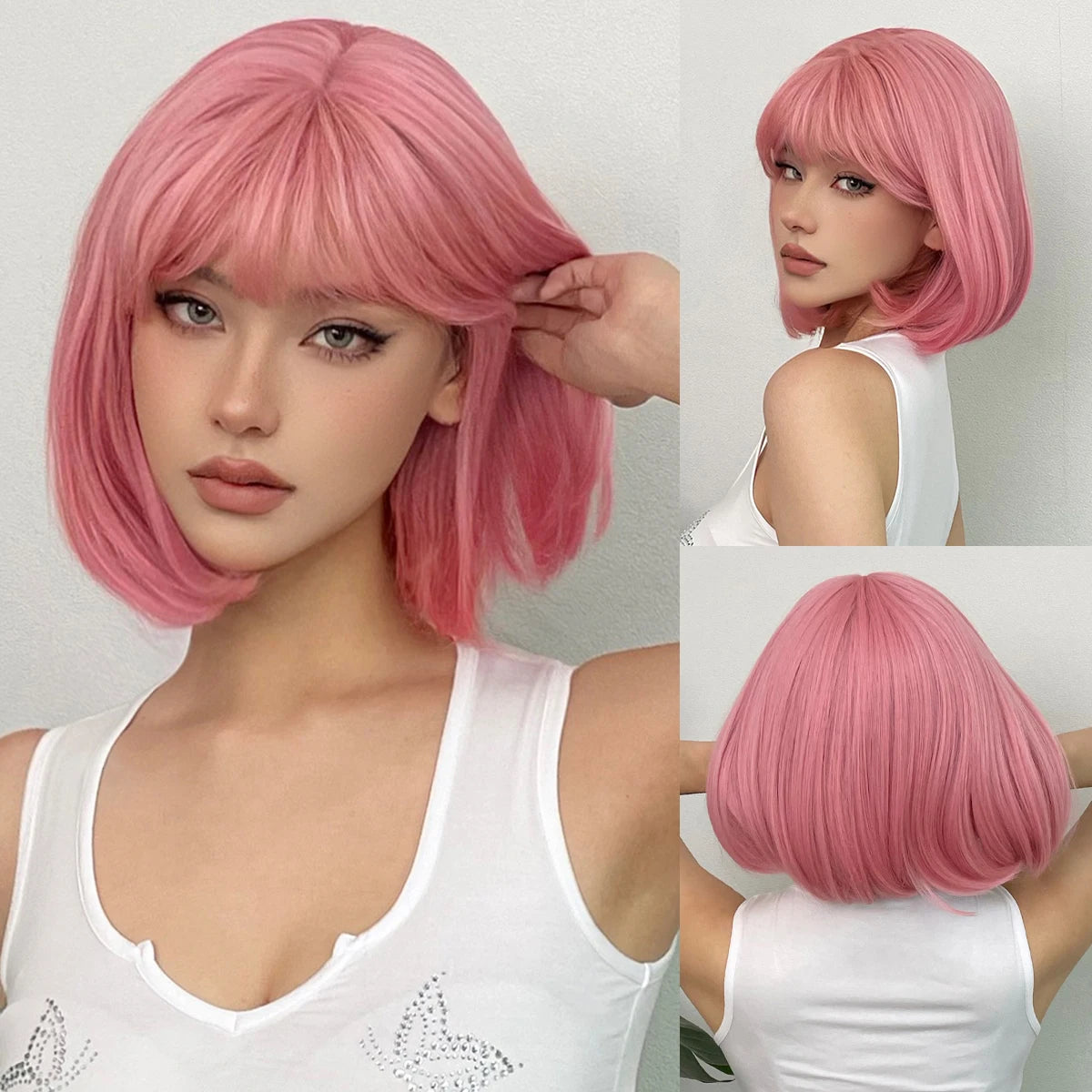 JONRENAU© Short Bob Straight Wig Synthetic Natural Hair with Bangs✨️