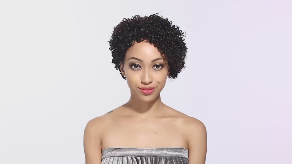 Debut® Short Bob Wigs Kinky Curly Hair Wig Ombre Brown Color Remy Hair✨️