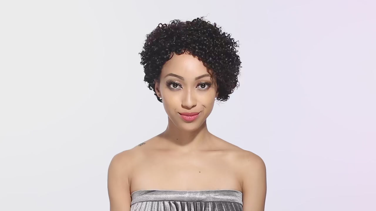Debut® Short Bob Wigs Kinky Curly Hair Wig Ombre Brown Color Remy Hair✨️